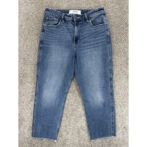 Hollister‎ Ultra High Rise Mom Jeans Women's 8 Short Blue Raw Hem Stretch Denim